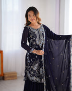 Thumbnail for Lehenga Mart Navy Blue Faux Georgette Gorgeous Sharara Suit For Wedding Wear