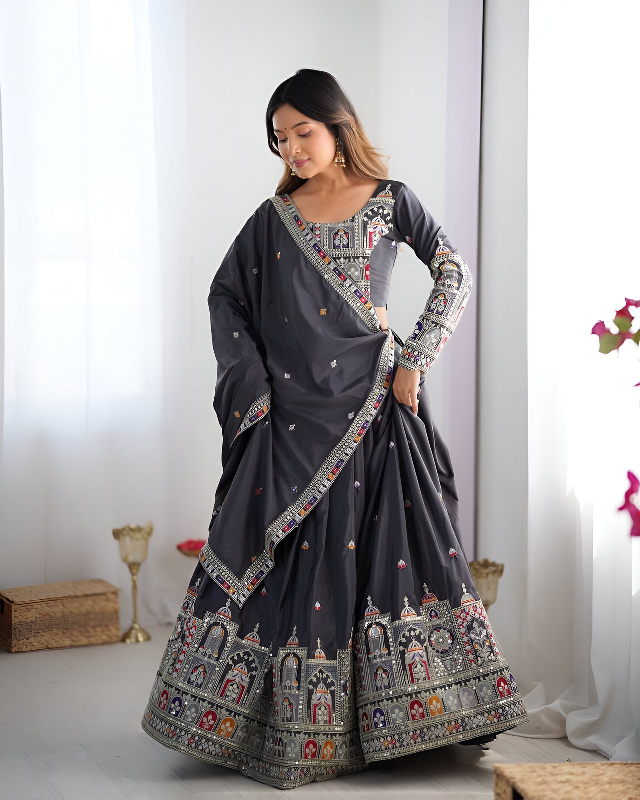 Lehenga Mart Designer Bollywood Style Wedding Lehenga Choli - Grey