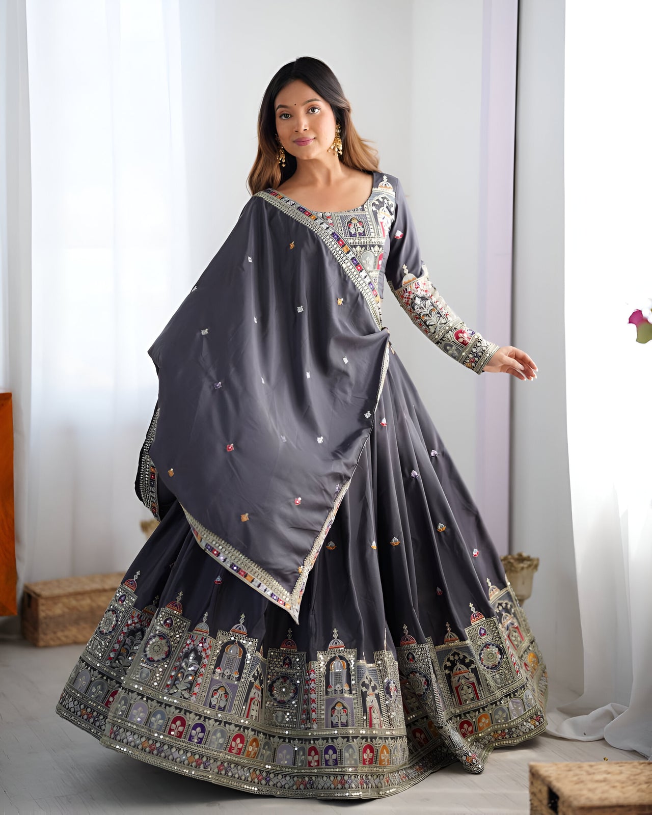 Lehenga Mart Designer Bollywood Style Wedding Lehenga Choli - Grey