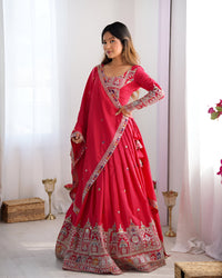Thumbnail for Lehenga Mart Designer Bollywood Style Wedding Lehenga Choli - Red