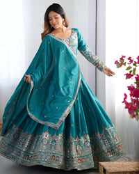 Thumbnail for Lehenga Mart Designer Bollywood Style Wedding Lehenga Choli - Sky Blue
