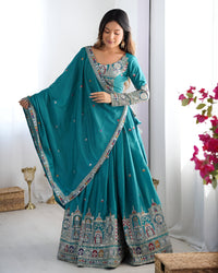 Thumbnail for Lehenga Mart Designer Bollywood Style Wedding Lehenga Choli - Sky Blue