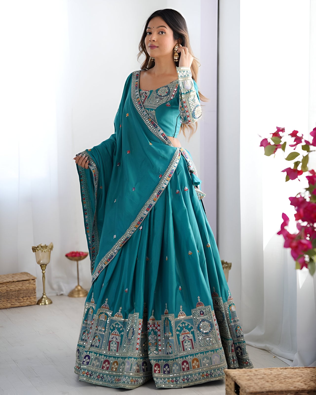 Lehenga Mart Designer Bollywood Style Wedding Lehenga Choli - Sky Blue