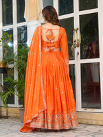 Thumbnail for Lehenga Mart Wedding Wear Anarkali Gown With Dupatta Set - Orange - Distacart