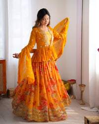Thumbnail for Lehenga Mart Designer Bollywood Style Wedding Lehenga Choli - Yellow