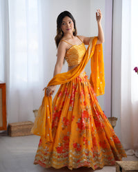 Thumbnail for Lehenga Mart Designer Bollywood Style Wedding Lehenga Choli - Yellow