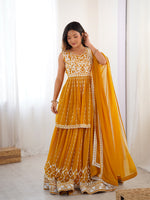 Thumbnail for Lehenga Mart Yellow Georgette Designer Lehenga Top For Party Wear