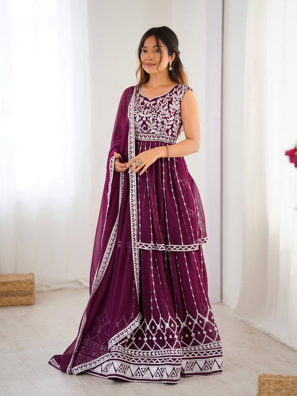 Lehenga Mart Wine Georgette Designer Lehenga Top For Party Wear