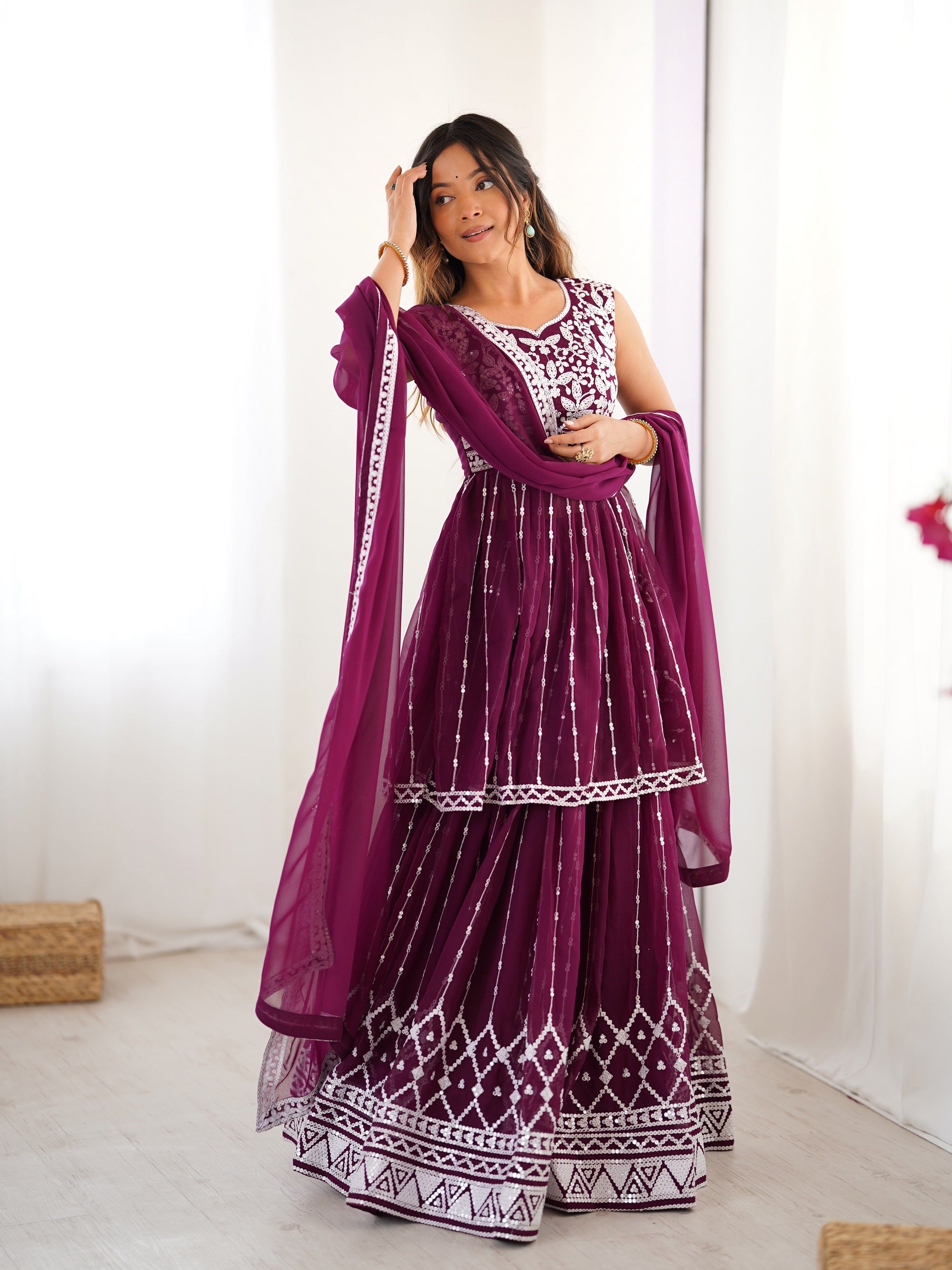 Lehenga Mart Wine Georgette Designer Lehenga Top For Party Wear