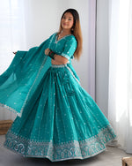 Thumbnail for Lehenga Mart Designer Bollywood Style Wedding Wear Lehenga Choli - Aqua Blue - Distacart