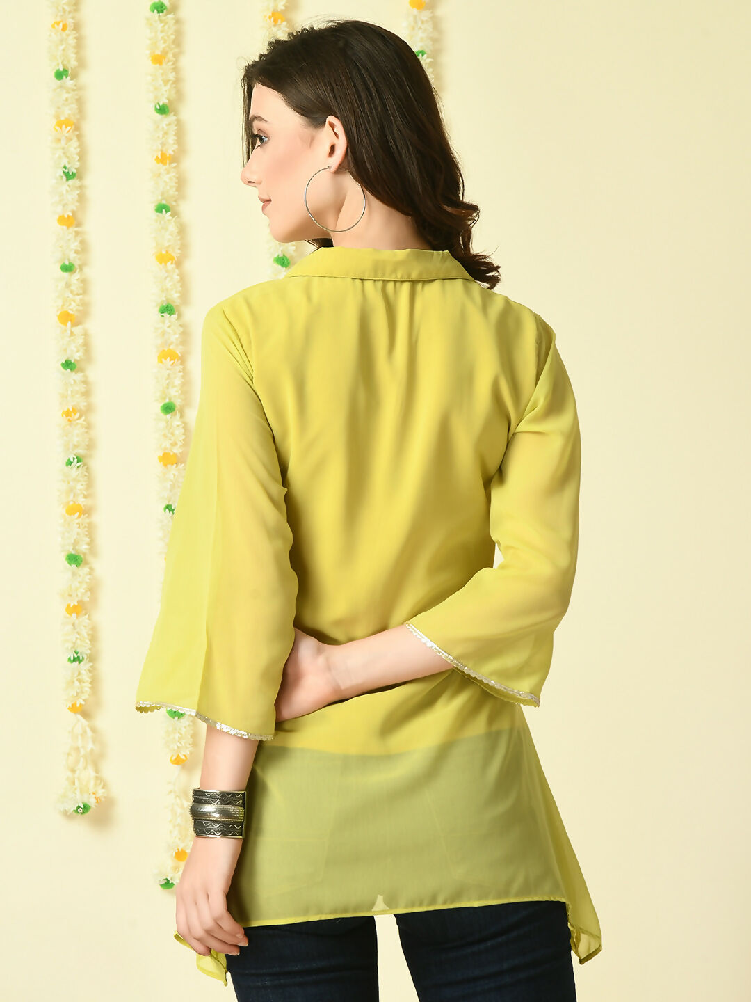 Myshka Women's Yellow Embroidered Party Fusion Top - Distacart