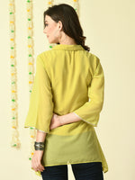 Thumbnail for Myshka Women's Yellow Embroidered Party Fusion Top - Distacart