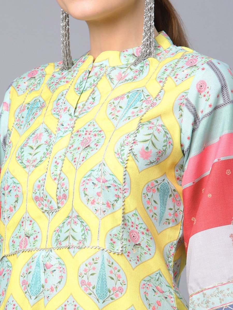 Ahalyaa Women's Yellow Pure Blend Digital Printed Kurta Palazzo Set