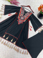 Thumbnail for Prazu Fashion Black Khadi Cotton Embroidered Mirror Work Palazzo Suit