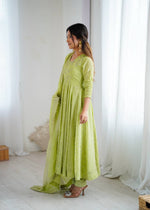 Thumbnail for Prazu Fashion Lime Green Crunchy Silk Embroidered Sequence Anarkali Gown
