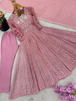 Thumbnail for Prazu Fashion Onion Pink Crunchy Silk Embroidered Sequence Anarkali Gown