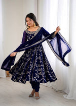 Thumbnail for Prazu Fashion Blue Georgette Embroidered Designer Anarkali Gown