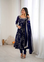 Thumbnail for Prazu Fashion Blue Georgette Embroidered Designer Anarkali Gown
