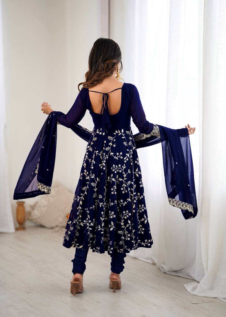 Prazu Fashion Blue Georgette Embroidered Designer Anarkali Gown