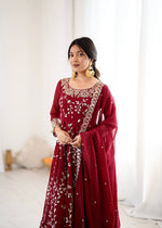 Thumbnail for Prazu Fashion Maroon Georgette Embroidered Designer Anarkali Gown