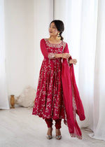 Thumbnail for Prazu Fashion Pink Georgette Embroidered Designer Anarkali Gown