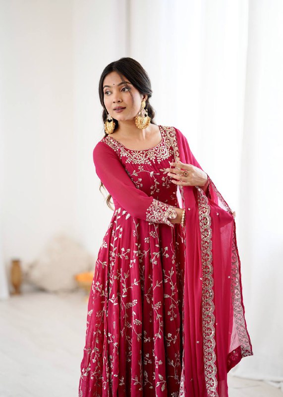 Prazu Fashion Pink Georgette Embroidered Designer Anarkali Gown
