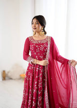 Thumbnail for Prazu Fashion Pink Georgette Embroidered Designer Anarkali Gown