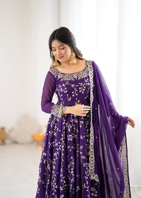 Prazu Fashion Violet Georgette Embroidered Designer Anarkali Gown