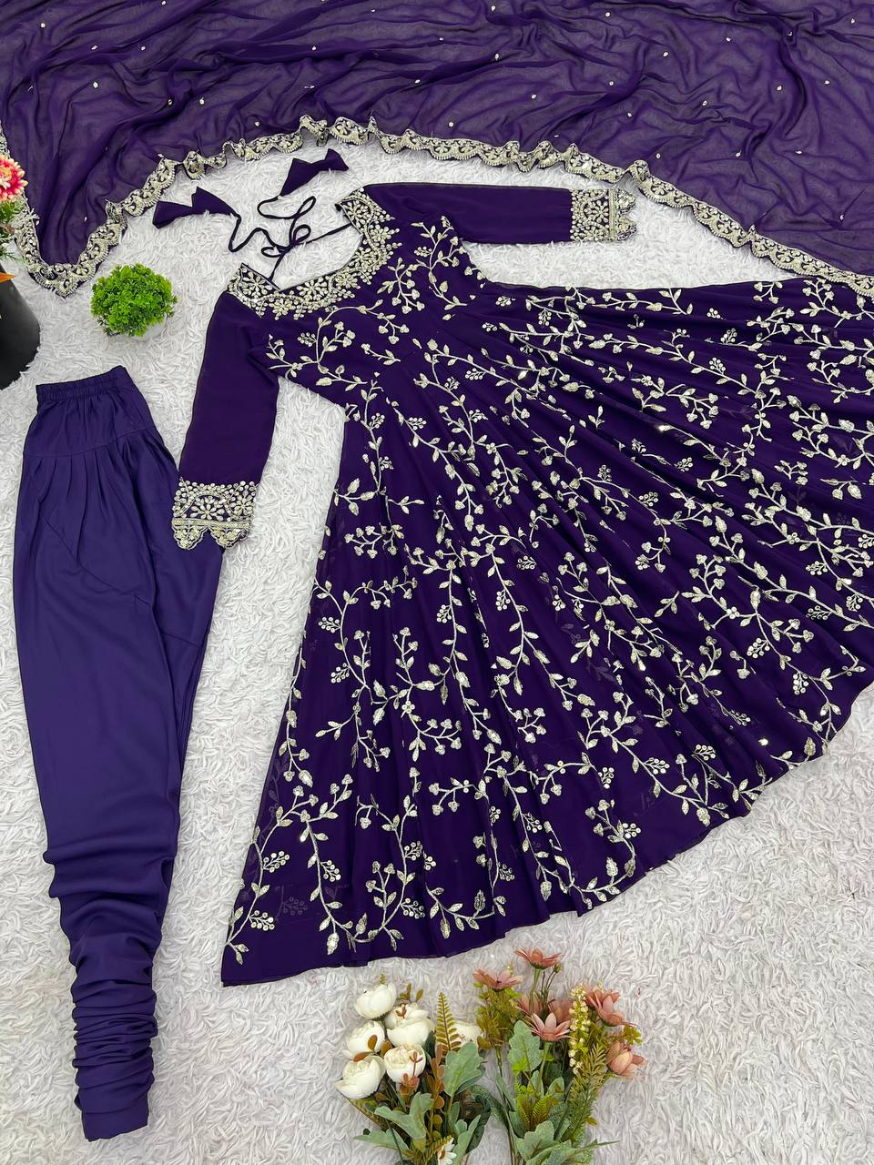Prazu Fashion Violet Georgette Embroidered Designer Anarkali Gown