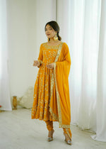 Thumbnail for Prazu Fashion Yellow Georgette Embroidered Designer Anarkali Gown