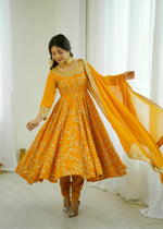 Thumbnail for Prazu Fashion Yellow Georgette Embroidered Designer Anarkali Gown