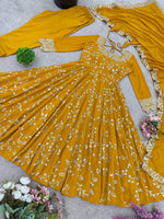 Thumbnail for Prazu Fashion Yellow Georgette Embroidered Designer Anarkali Gown
