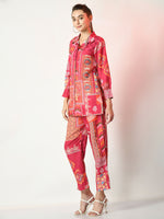 Thumbnail for Myshka Women's Pink Printed Shirt With Trousers - Distacart