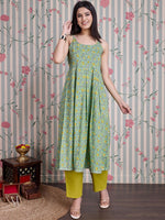 Thumbnail for Ode by House of Pataudi Floral Printed Shoulder Straps Pure Cotton Anarkali Kurta - Distacart