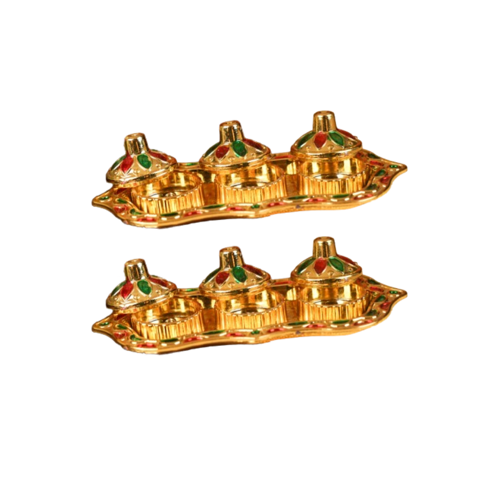 Sri Rudra Fiber Gold Kumkum Haldi Chandan Tray (SR 01962) - Distacart