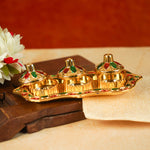 Thumbnail for Sri Rudra Fiber Gold Kumkum Haldi Chandan Tray (SR 01962) - Distacart