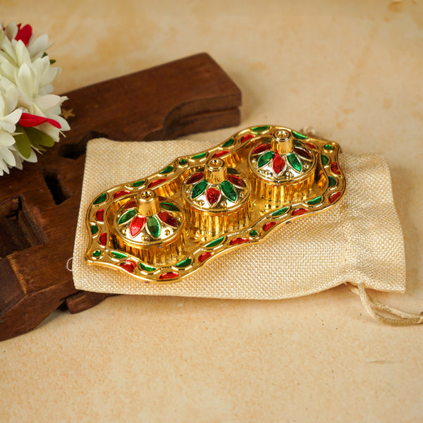 Sri Rudra Fiber Gold Kumkum Haldi Chandan Tray (SR 01962) - Distacart