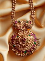 Thumbnail for Jewel City Antique Gold-Plated Temple Necklace Set – Peacock & Kemp Stone Design