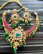 Thumbnail for Jewel City Royal Kundan Choker Necklace Set – Gold-Plated Bridal Jewelry with Emerald & Ruby Beads
