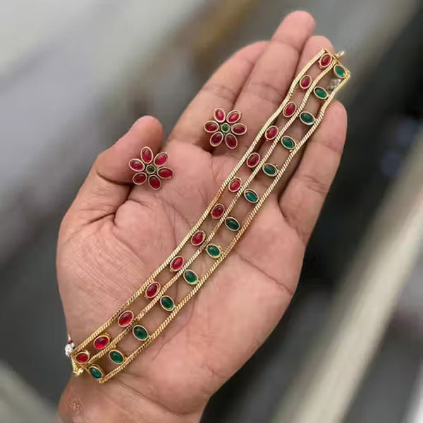 Jewel City Traditional Handcrafted Gold-Plated Red & Green Stone Choker Necklace Set – Ethnic Jewelry