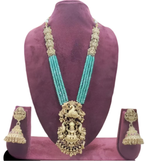 Thumbnail for Jewel City Gold-Plated Temple Jewelry Set with Green Beads – Lakshmi & Peacock Design
