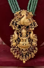 Thumbnail for Jewel City Traditional Multi-Strand Green Temple Lakshmi Pendant Necklace Set Antique Gold-Plated South Indian Bridal Jewelry Set
