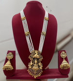 Thumbnail for Jewel City Traditional Multi-Strand White Temple Lakshmi Pendant Necklace Set Antique Gold-Plated South Indian Bridal Jewelry Set