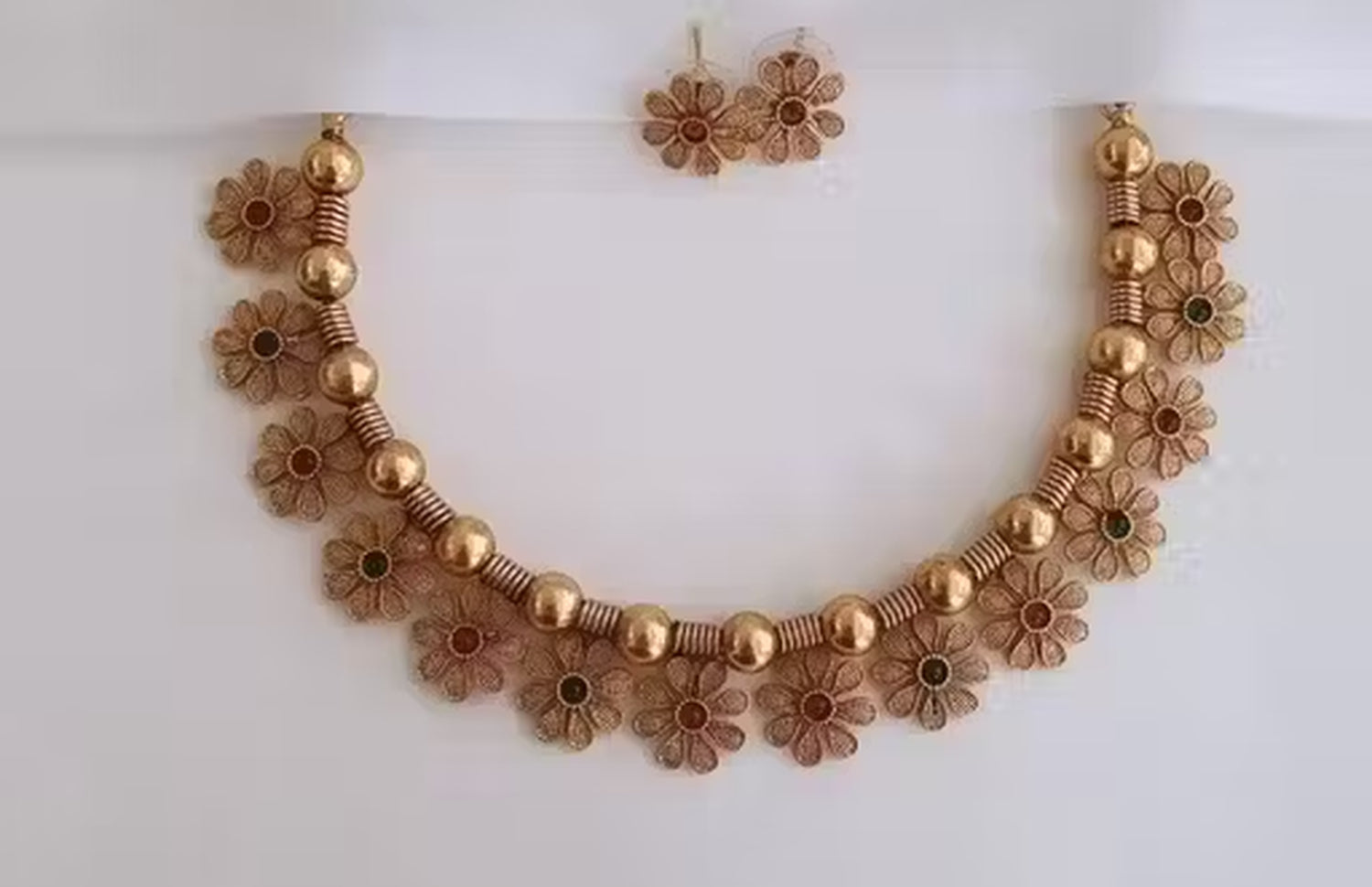 Jewel City Handcrafted Gold-Plated Floral Choker Necklace Set with Red & Green Stones – Ethnic Bridal Jewelry Set