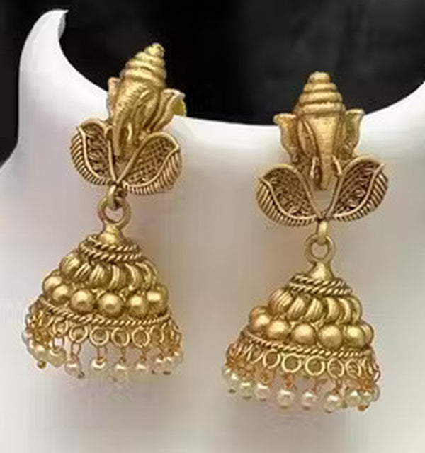 Jewel City Traditional Antique Gold-Plated Temple Necklace Set with Ganesha Pendant & Jhumka Earrings Ethnic South Indian Bridal Jewelry for Women