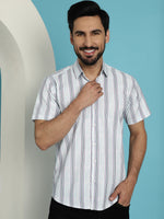 Thumbnail for Indian Needle Men's Vertical Striped Half Sleeve Casual Shirt - Blue - Distacart