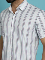 Thumbnail for Indian Needle Men's Vertical Striped Half Sleeve Casual Shirt - Blue - Distacart