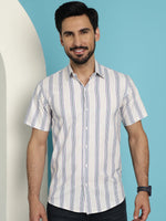 Thumbnail for Indian Needle Men's Vertical Striped Half Sleeve Casual Shirt - Cream - Distacart