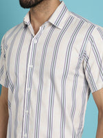 Thumbnail for Indian Needle Men's Vertical Striped Half Sleeve Casual Shirt - Cream - Distacart