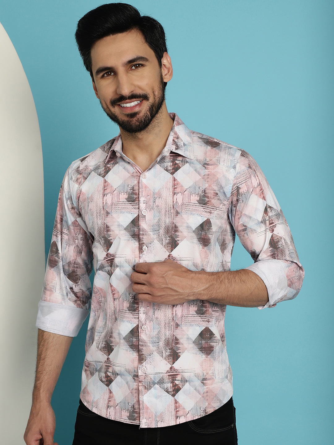 Indian Needle Men's Printed Casual Shirt - Coffee - Distacart